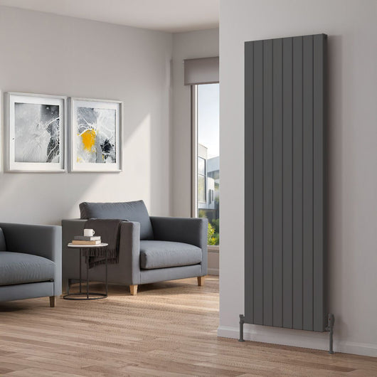  Reina Piatto Vertical Aluminium Radiator - Double / 1800 x 595mm - Anthracite - welovecouk