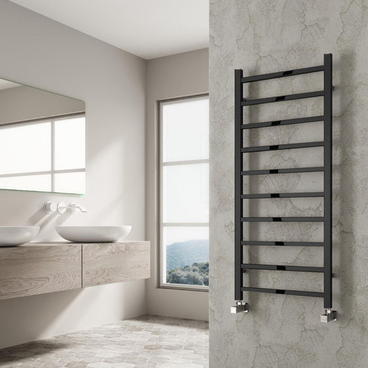  Reina Serena Vertical Square Tub Heated Towel Rail - 1200 x 500mm - Black
