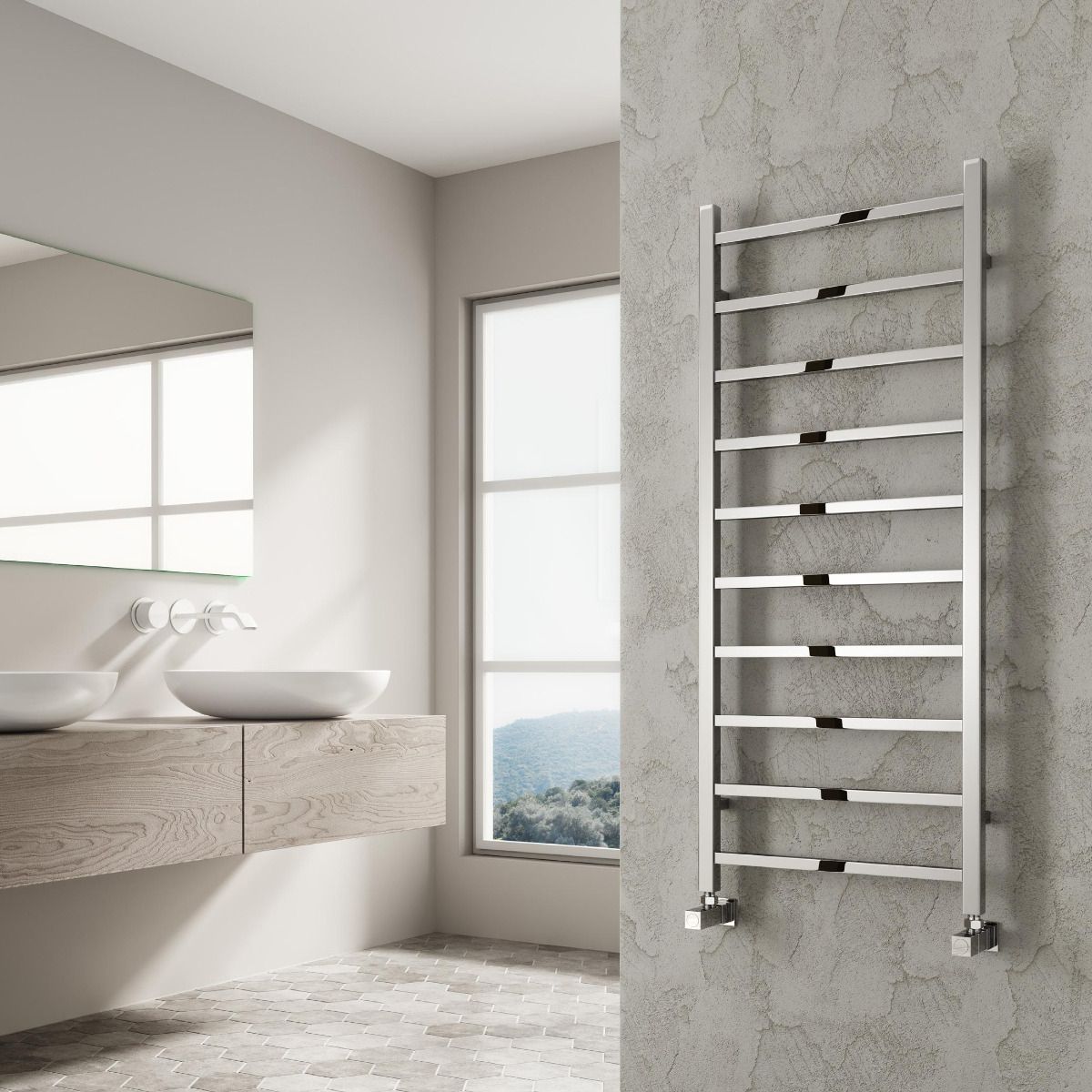 Reina Serena Square Tube Designer 1200 x 300 Heated Towel Rail
