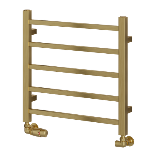  Reina Serena Vertical Square Tub Heated Towel Rail - 500 x 500mm - Brushed Brass