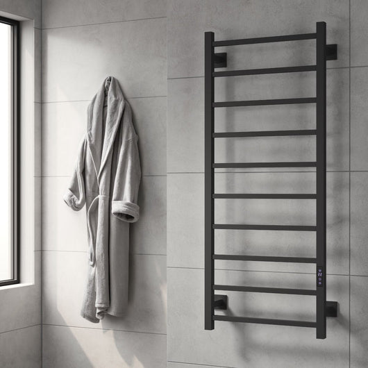  Reina Velino Vertical Stainless Steel Electric Radiator - 1200 x 500mm - Black