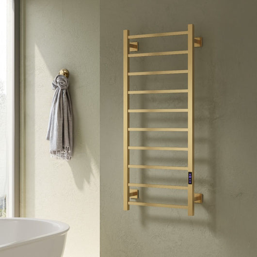 Reina Velino Vertical Stainless Steel Electric Radiator - 1200 x 500mm - Brushed Brass