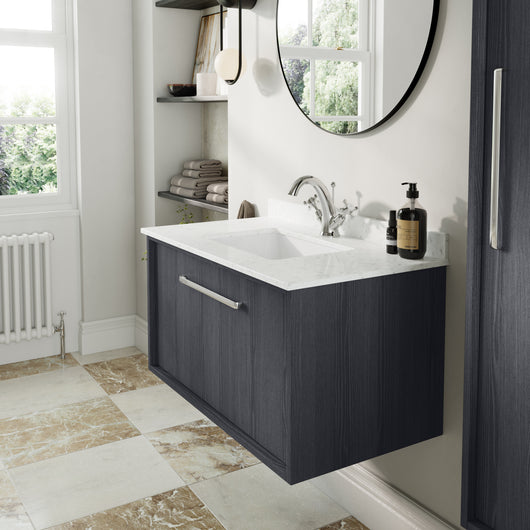  BC Designs Roseburn Wall Hung Vanity Unit & White Marble Top 600mm - Graphite Grey