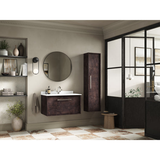  BC Designs Roseburn Wall Hung Vanity Unit & White Marble Top 600mm - Metallic Slate