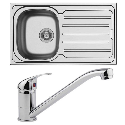  Arley 860 x 500mm 1.0 Bowl & Drainer Kitchen Sink & Tap Pack - welovecouk