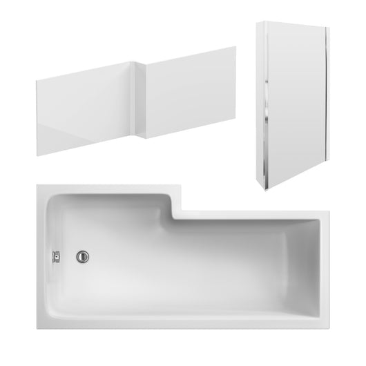  Nuie  1600mm Right Hand Square Shower Bath Set - White