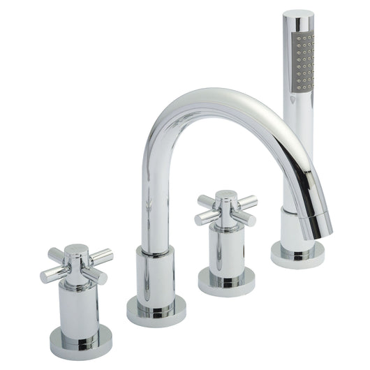  Hudson Reed Tec Crosshead 4 Hole Bath Shower Mixer Tap with Shower Kit & Hose Retainer