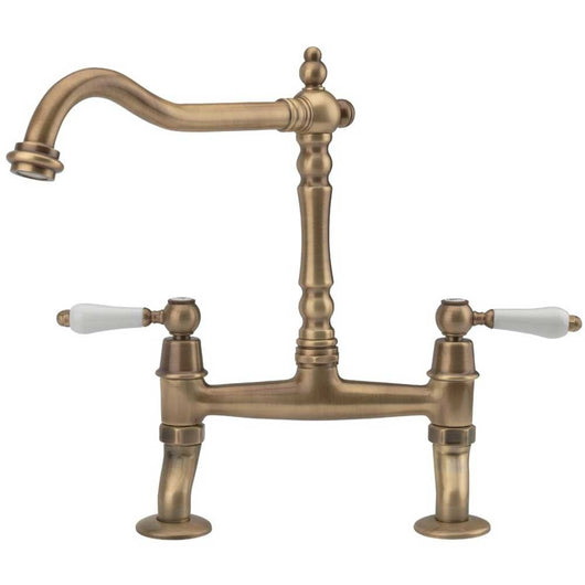  Tre Mercati Little Venice Traditional Bridge Sink Mixer Tap - Antique Brass - welovecouk