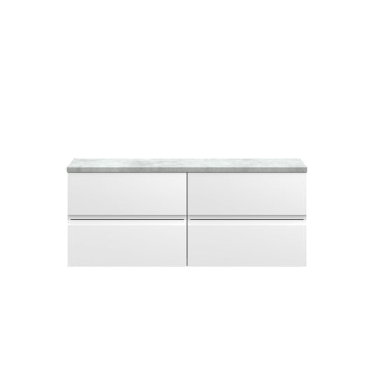  Hudson Reed Urban 1200mm Wall Hung 4-Drawer Unit & Laminate Worktop - Satin White