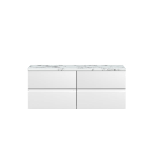  Hudson Reed Urban 1200mm Wall Hung 4-Drawer Unit & Laminate Worktop - Satin White