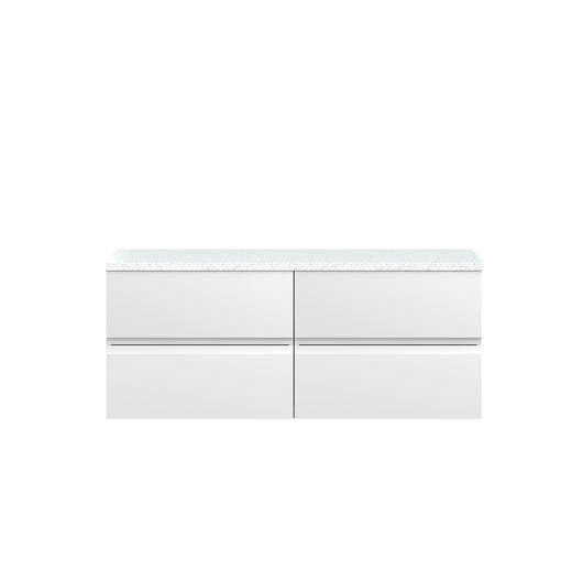  Hudson Reed Urban 1200mm Wall Hung 4-Drawer Unit & Laminate Worktop - Satin White