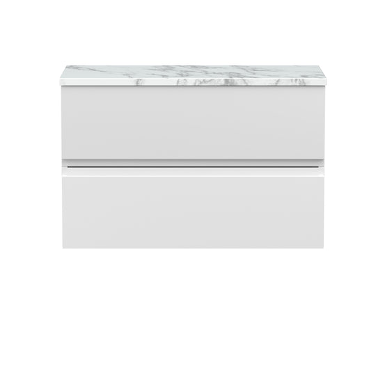  Hudson Reed Urban 800mm Wall Hung 2-Drawer Unit & Laminate Worktop - Satin White