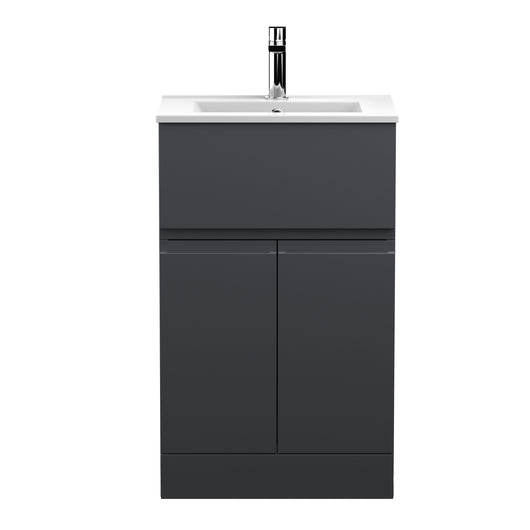  500mm Floor Standing 2 Door/Drawer Vanity & Basin 2 - Satin Anthracite