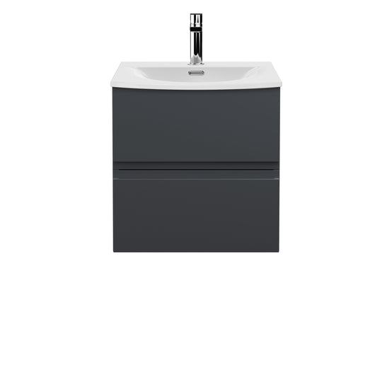  500mm Wall Hung 2 Drawer Vanity & Basin 4 - Satin Anthracite