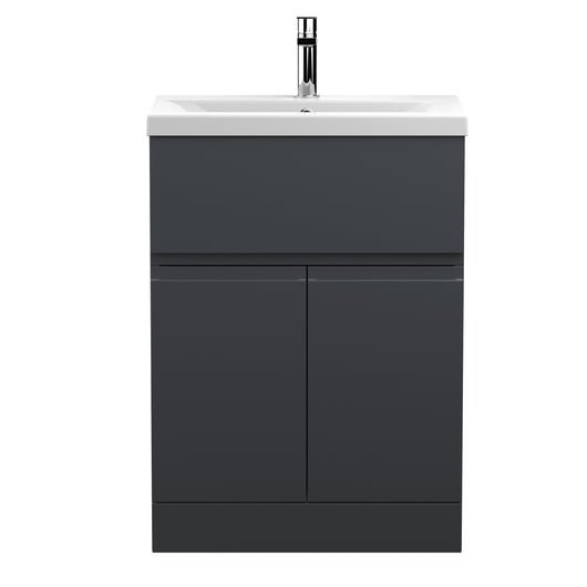  600mm Floor Standing 2 Door/Drawer Vanity & Basin 1 - Satin Anthracite