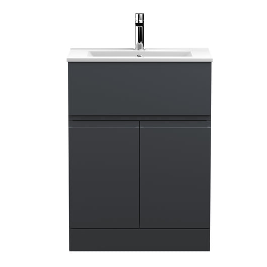  600mm Floor Standing 2 Door/Drawer Vanity & Basin 2 - Satin Anthracite