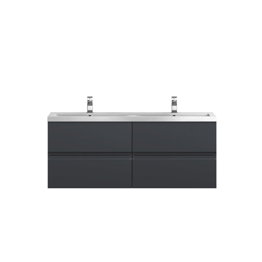  1200 Wall Hung 4 Drawer Vanity & Double Basin - Satin Anthracite