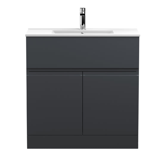  800mm Floor Standing 2 Door/Drawer Vanity & Basin 2 - Satin Anthracite