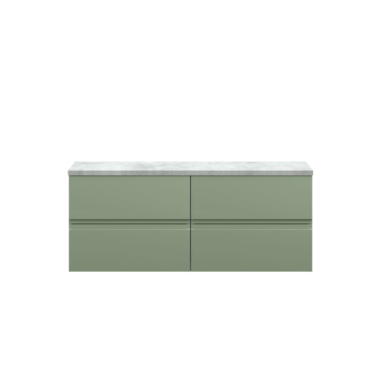  Hudson Reed Urban 1200mm Wall Hung 4-Drawer Unit & Laminate Worktop - Satin Green