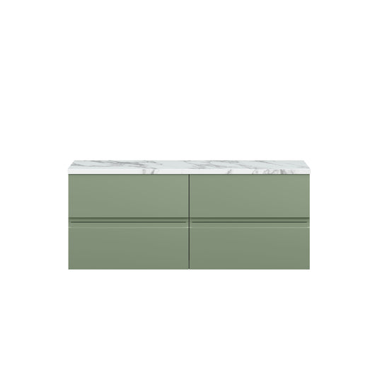  Hudson Reed Urban 1200mm Wall Hung 4-Drawer Unit & Laminate Worktop - Satin Green