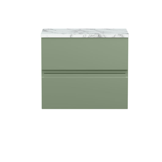  Hudson Reed Urban 600mm Wall Hung 2-Drawer Unit & Laminate Worktop - Satin Green