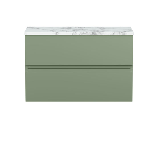  Hudson Reed Urban 800mm Wall Hung 2-Drawer Unit & Laminate Worktop - Satin Green