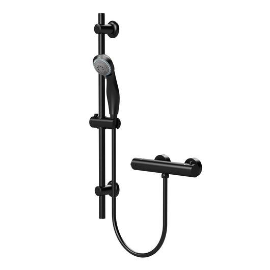  REGAR  Round Exposed Bar Valve Thermostatic Shower C/W Slide Rail Kit - Black