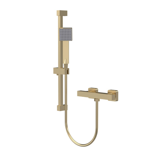  REGAR  Square Exposed Bar Valve Thermostatic Shower C/W Slide Rail Kit - Brushed Brass