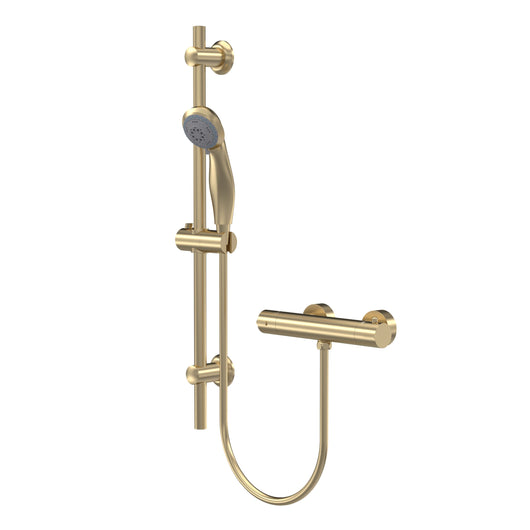  REGAR  Round Exposed Bar Valve Thermostatic Shower C/W Slide Rail Kit - Brushed Brass