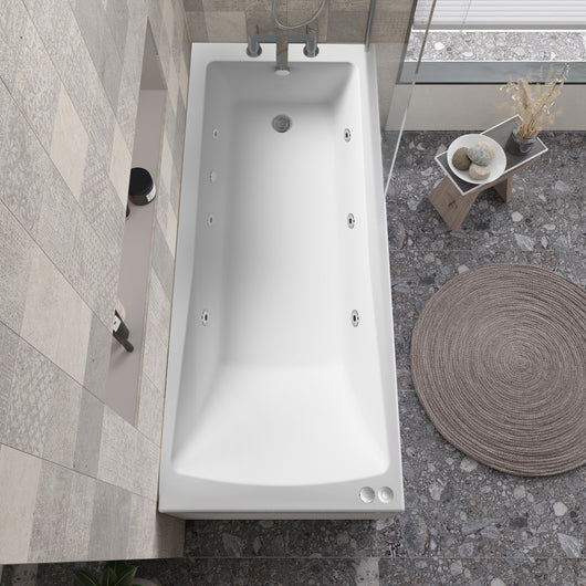  Riverside 1600mm x 700mm Square Single Ended 6 Jet Whirlpool Bath - Chrome - welovecouk