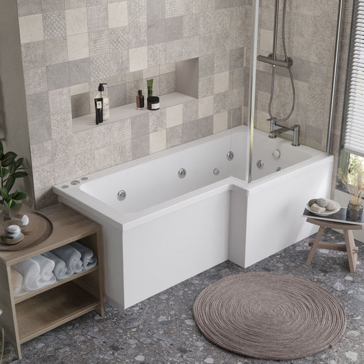  L Shaped Whirlpool Bath 1600mm - 24Jet - welovecouk