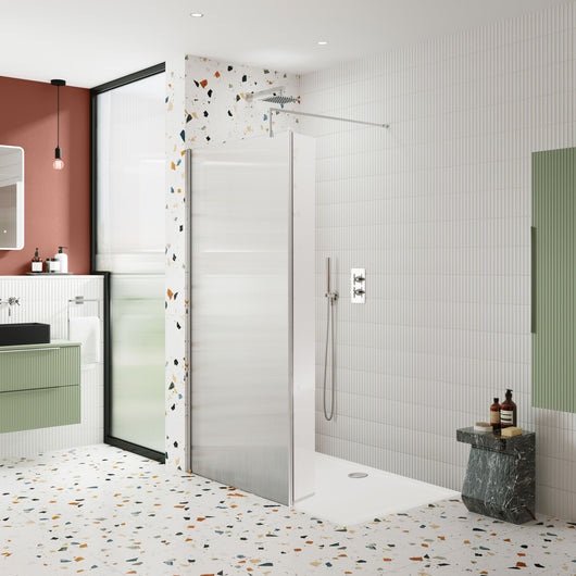  1600 x 900mm Stone Shower Tray & 8mm Screen Pack - Fluted Glass - welovecouk