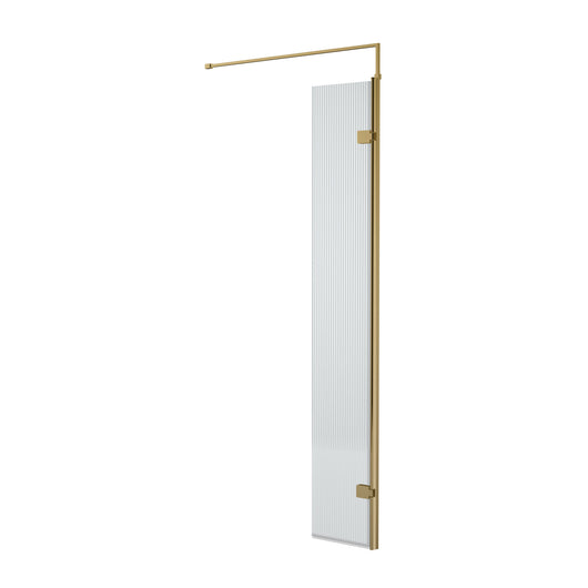  300mm Fluted Hinged Screen with Support Bar - Brushed Brass