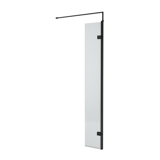  300mm Fluted Hinged Screen with Support Bar - Matt Black