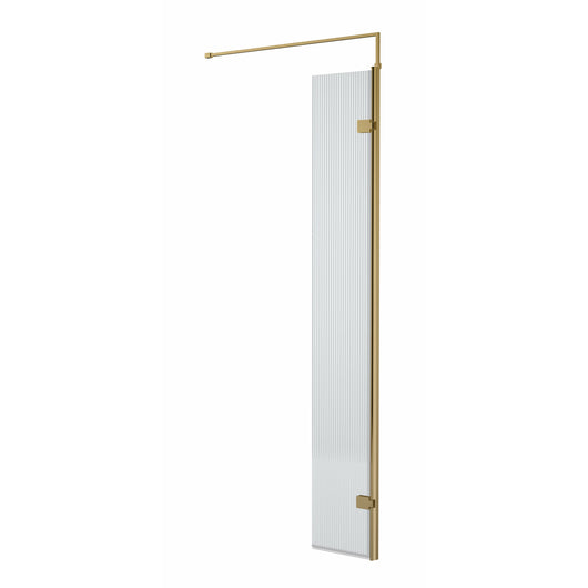  300x1950 Fluted Hinged Screen with Support Bar - Brushed Brass