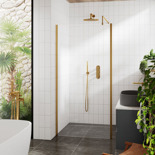  Hudson Reed 1000mm Outer Framed Wetroom Screen with Support Bar - Brushed Brass