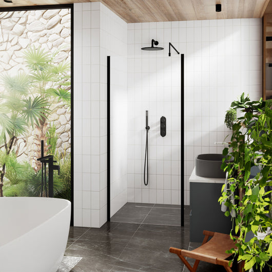  Hudson Reed 700mm Outer Framed Wetroom Screen with Support Bar - Matt Black