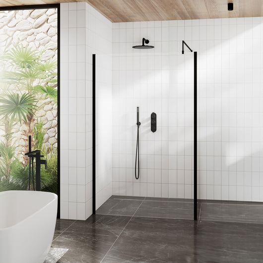  Hudson Reed 1400mm Outer Framed Wetroom Screen with Support Bar - Matt Black