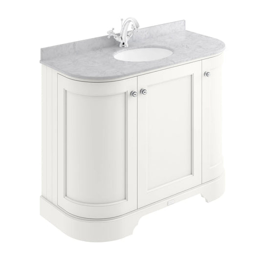  Bayswater 1000mm 3-Door Floor Standing Curved Basin Cabinet - Pointing White - welovecouk