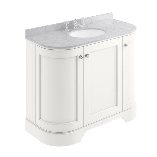  Bayswater 1000mm 3-Door Floor Standing Curved Basin Cabinet - Pointing White - welovecouk