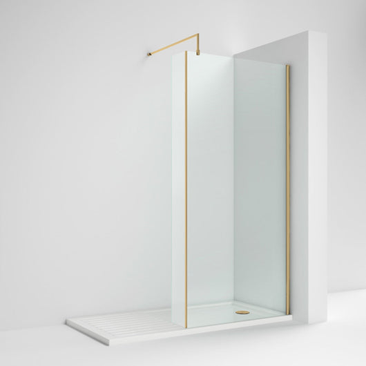  1700 x 700mm Stone Walk-In Shower Tray & 8mm Screen Pack - Brushed Brass