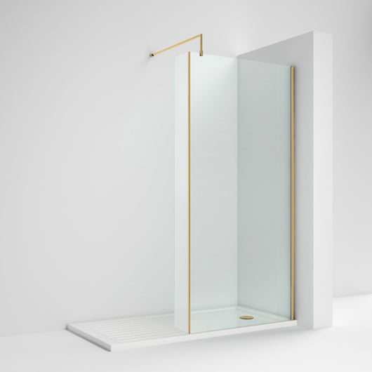  1400 x 900mm Stone Walk-In Shower Tray & 8mm Screen Pack - Brushed Brass