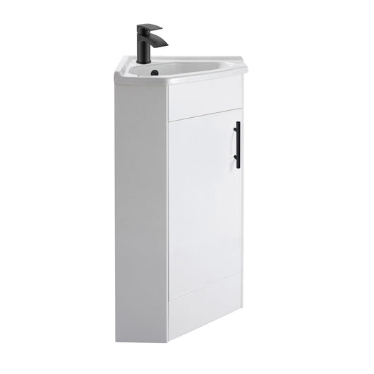  Nuie Mayford Corner Cabinet & Basin - Gloss White with Black Handles