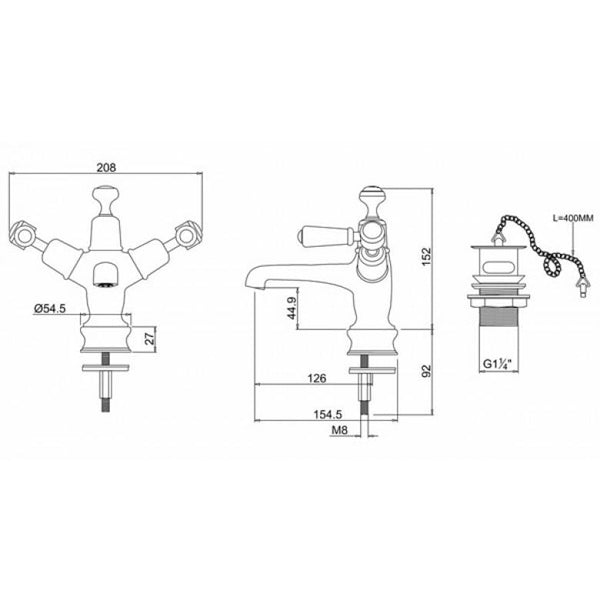 Burlington Kensington Basin Mixer Tap with High Central Indice & Waste ...