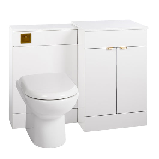  Nuie Eden 1000mm Countertop Vanity & WC Set - White with Brushed Brass Handles - welovecouk