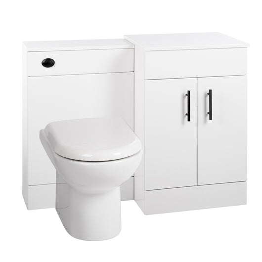  Nuie Eden 1000mm Countertop Vanity & WC Set - White with Black Handles - welovecouk