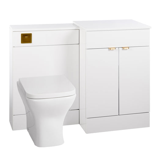  Nuie Eden 1000mm Countertop Vanity & WC Set - White with Brushed Brass Handles - welovecouk
