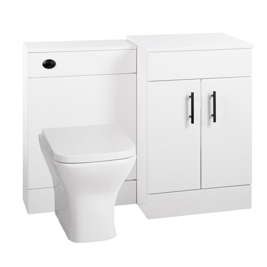  Nuie Eden 1000mm Countertop Vanity & WC Set - White with Black Handles - welovecouk