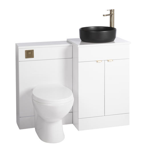  Nuie Eden 1000mm Countertop Vanity with Black Basin & WC Set - White with Brushed Brass Handles - welovecouk