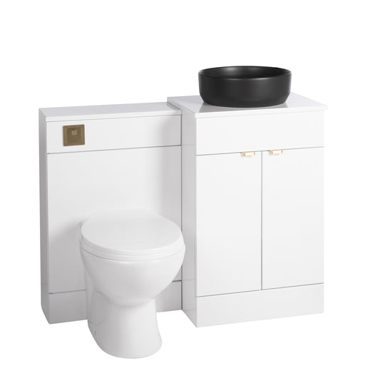  Nuie Eden 1000mm Countertop Vanity with Black Basin & WC Set - White with Brushed Brass Handles - welovecouk